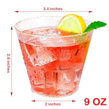 BHUCUTU 9oz Disposable Glitter Cups Wine Glasses Clear Plastic Tumblers for Dessert, Drinking, Weddi...