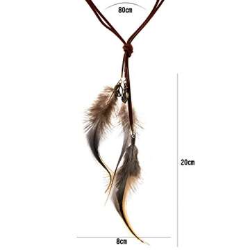 LUREME Bohemian Vintage Velvet String Grey Feathers Pendant Necklace (01003304)