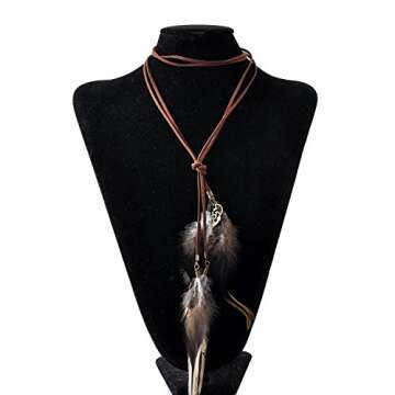 LUREME Bohemian Vintage Velvet String Grey Feathers Pendant Necklace (01003304)