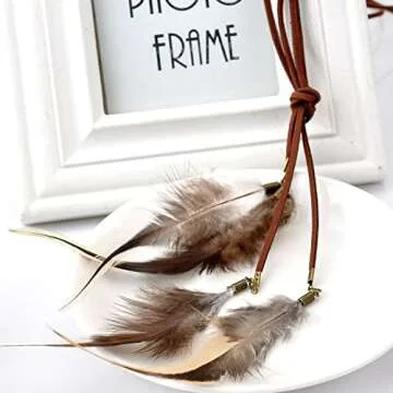 LUREME Bohemian Vintage Velvet String Grey Feathers Pendant Necklace (01003304)