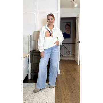 AMEBELLE Women’s Lightweight Fleece Pullover Jacket Cropped Fall Winter Fuzzy Sherpa Jacket Sweatshirt Coat with Pockets(2616-White-L)