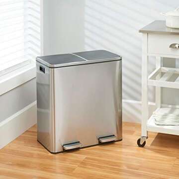 mDesign Stylish 16 Gallon Dual Compartment Step Trash Can for Kitchen