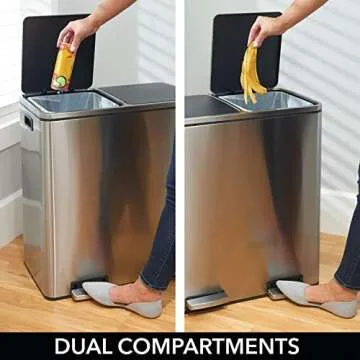 Stylish mDesign 16 Gallon Dual Compartment Trash Can