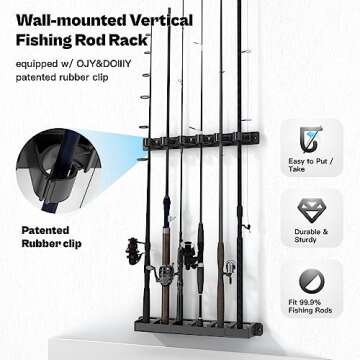 OJYDOIIIY Wall Mount Fishing Rod Holders for All-Size-Rods,Vertical Fishing Pole Storage Rack for Garage