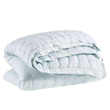 Pine Cone Hill Lush Linen Sky Puff Quilt, Full/Queen Size, Sky Blue Solid Pattern