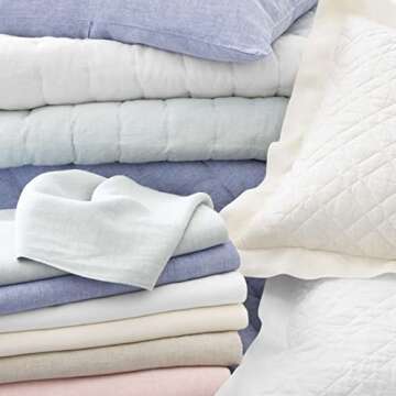 Pine Cone Hill Lush Linen Sky Puff Quilt, Full/Queen Size, Sky Blue Solid Pattern