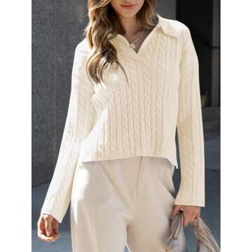 Cozy Saodimallsu Cable Knit Sweater for Trendy Women in Beige