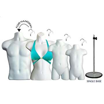 White Female Dress Male Child And Toddler Set - 4 Body Mannequin Forms