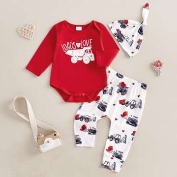 Newborn Baby Boy Valentine‘s Day Outfit Letter Print Long Sleeve Romper Cart Love Heart Pants Hat ...
