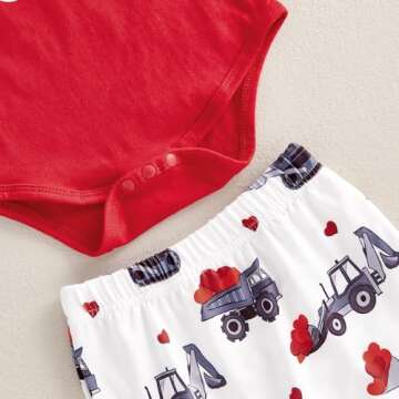 Newborn Baby Boy Valentine‘s Day Outfit Letter Print Long Sleeve Romper Cart Love Heart Pants Hat Set 3Pcs Clothes (Red, 0-3 Months)