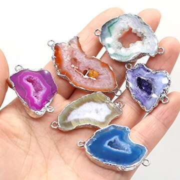 QSLLER 5 Pcs Natural Stone Connectors,Irregular Shape Natural Agate Pendant Charms DIY for Necklace ...