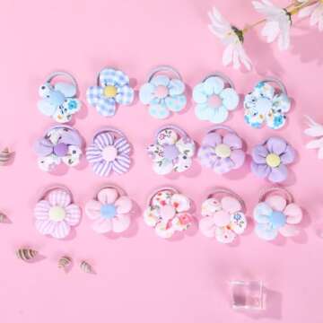 30PCS 2 Inch Baby Girls Hair Ties with Flower Bows,Soft Elastics Ponytail Holders Hair Accessories for Infants Toddlers Baby Girls (Flower color)