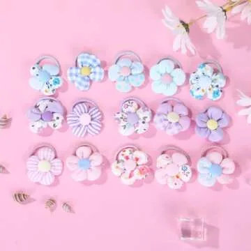 30PCS 2 Inch Baby Girls Hair Ties with Flower Bows,Soft Elastics Ponytail Holders Hair Accessories for Infants Toddlers Baby Girls (Flower color)