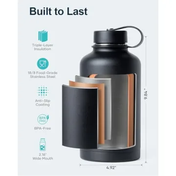 BUZIO 64oz Insulated Water Bottle for Outdoors and Travel