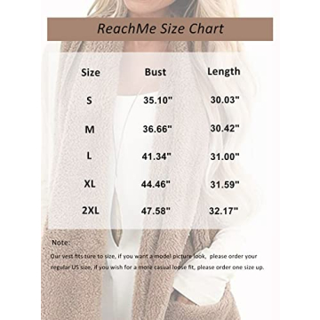 ReachMe Sherpa Vest Womens Open Front Long Vest for Women Sleeveless Fuzzy Vest with Pockets Fleece Vest Cardigan(01 Khaki,M)