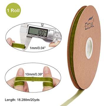 arricraft 20 Yards × 3/8" Single Side Olive Velvet Ribbon for All Occasions