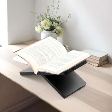 Book Stand for Reading - Solid Wood Book Holder for Open and Closed Books, Cookbook, Magazines, Textbooks (Black)