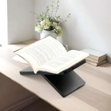 Book Stand for Reading - Solid Wood Book Holder for Open and Closed Books, Cookbook, Magazines, Textbooks (Black)