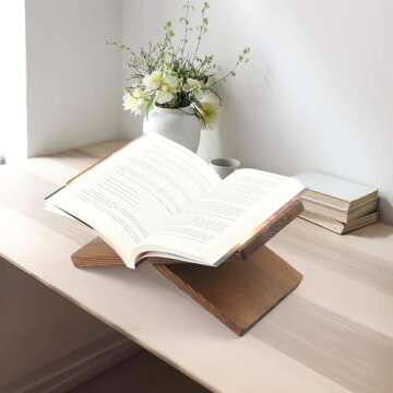 Book Stand for Reading - Solid Wood Book Holder for Open and Closed Books, Cookbook, Magazines, Textbooks (Black)