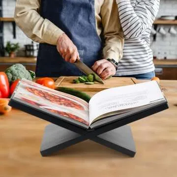 Book Stand for Reading - Solid Wood Book Holder for Open and Closed Books, Cookbook, Magazines, Textbooks (Black)
