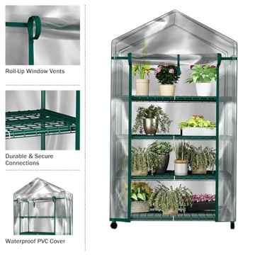 4-Tier Mini Greenhouse with Wheels for Indoor Use