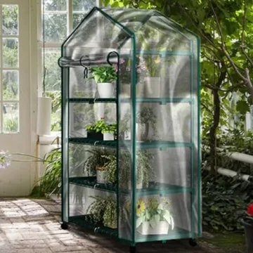4-Tier Mini Greenhouse with Wheels for Indoor Use