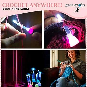Lighted Crochet Hooks Value Pack 9 pcs Set - LED Lite Crochet Hook Set - Ergonomic Soft Grip Handle Needles for Arthritic Hands. Color Coded Illuminated Lite Crochet Hooks. - Size 2,5mm to 6,5mm