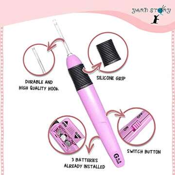 Lighted Crochet Hooks Value Pack 9 pcs Set - LED Lite Crochet Hook Set - Ergonomic Soft Grip Handle Needles for Arthritic Hands. Color Coded Illuminated Lite Crochet Hooks. - Size 2,5mm to 6,5mm