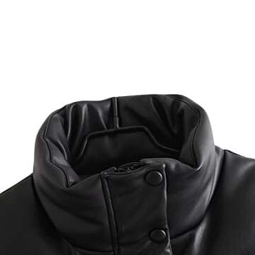 Women PU Leather Cropped Puffer Vest Sleeveless Stand Collar Lightweight Zip Up Padded Gilet Jacket Warm Winter Outerwear (Black, S)