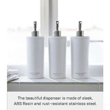 Yamazaki 2928 Tower Shampoo Dispenser Contemporary Bottle Pump for Shower, Round, White