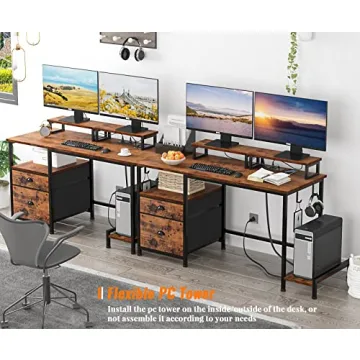 Furologee Computer Desk with Power Outlets & Drawer