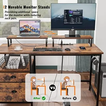 Furologee Computer Desk with Power Outlets & Drawer