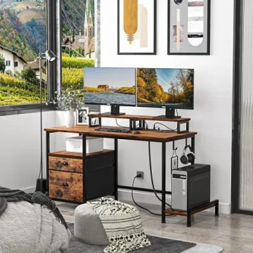 Furologee Computer Desk with Power Outlets & Drawer