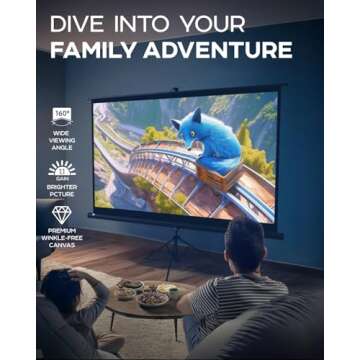 100 Inch Indoor and Outdoor Projector Screen with Stand for Movies or Presentations - HD Premium 16:...