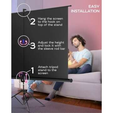 100 Inch Indoor and Outdoor Projector Screen with Stand for Movies or Presentations - HD Premium 16:9 Folding Free Tripod Screen with Carry Bag and Straps, Matte