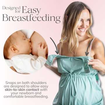 Baby Be Mine Labor and Delivery Gown for Hospital – 3-in-1 Labor/Delivery/Nursing Gown – Maternity Sleepwear(S/M, Sage)