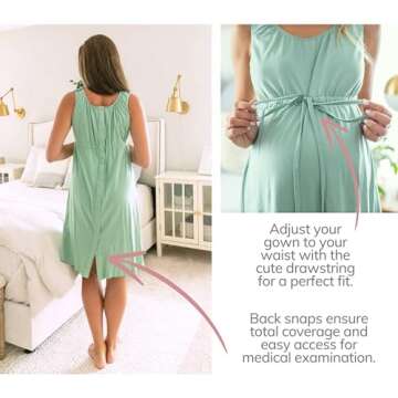 Baby Be Mine Labor and Delivery Gown for Hospital – 3-in-1 Labor/Delivery/Nursing Gown – Maternity Sleepwear(S/M, Sage)