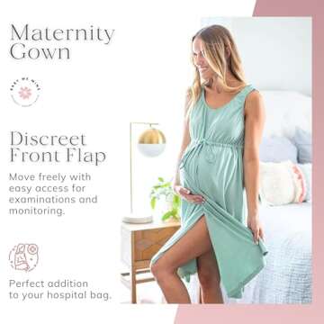 Baby Be Mine Labor and Delivery Gown for Hospital – 3-in-1 Labor/Delivery/Nursing Gown – Maternity Sleepwear(S/M, Sage)