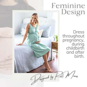 Baby Be Mine Labor and Delivery Gown for Hospital – 3-in-1 Labor/Delivery/Nursing Gown – Maternity Sleepwear(S/M, Sage)
