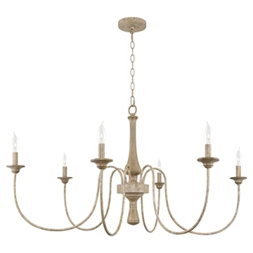 Kira Home Sherbrooke 44" 6-Light French Country Chandelier, Adjustable Height, Smoked Cedar + Rustic...