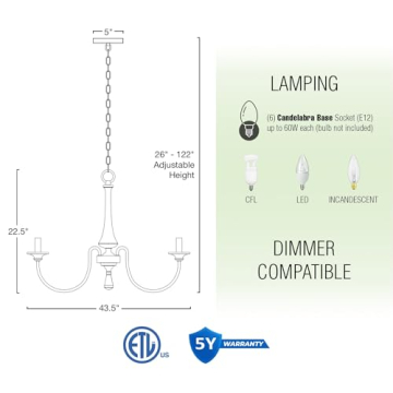 44" Rustic Metal 6-Light Chandelier for Modern Homes