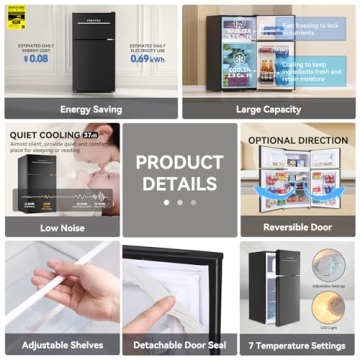 Frestec Mini Fridge with Freezer for Small Spaces
