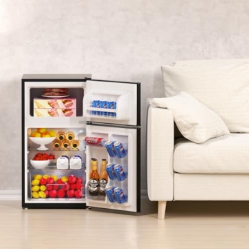Frestec Mini Fridge with Freezer for Small Spaces