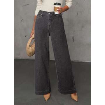 Dokotoo Wide Leg Loose Stretch Jeans for Women Casual High Waisted Cargo Jeans Denim Pants Grey Size 12