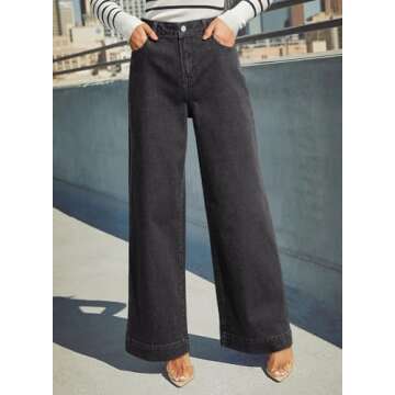 Dokotoo Wide Leg Loose Stretch Jeans for Women Casual High Waisted Cargo Jeans Denim Pants Grey Size 12