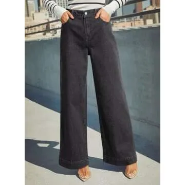 Dokotoo Wide Leg Loose Stretch Jeans for Women Casual High Waisted Cargo Jeans Denim Pants Grey Size 12