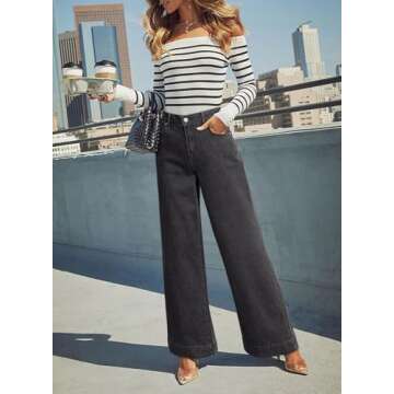 Dokotoo Wide Leg Loose Stretch Jeans for Women Casual High Waisted Cargo Jeans Denim Pants Grey Size 12