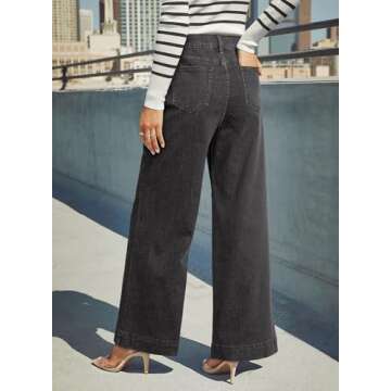 Dokotoo Wide Leg Loose Stretch Jeans for Women Casual High Waisted Cargo Jeans Denim Pants Grey Size 12