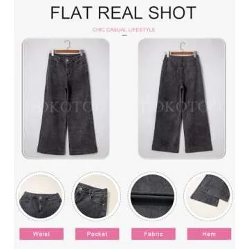 Dokotoo Wide Leg Loose Stretch Jeans for Women Casual High Waisted Cargo Jeans Denim Pants Grey Size 12