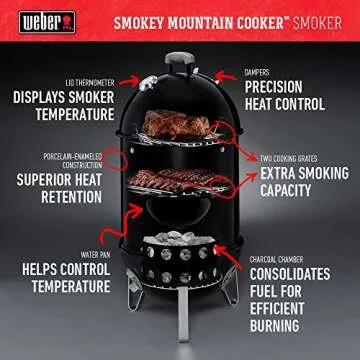Weber 22-inch Smokey Mountain Cooker, Charcoal Smoker,Black